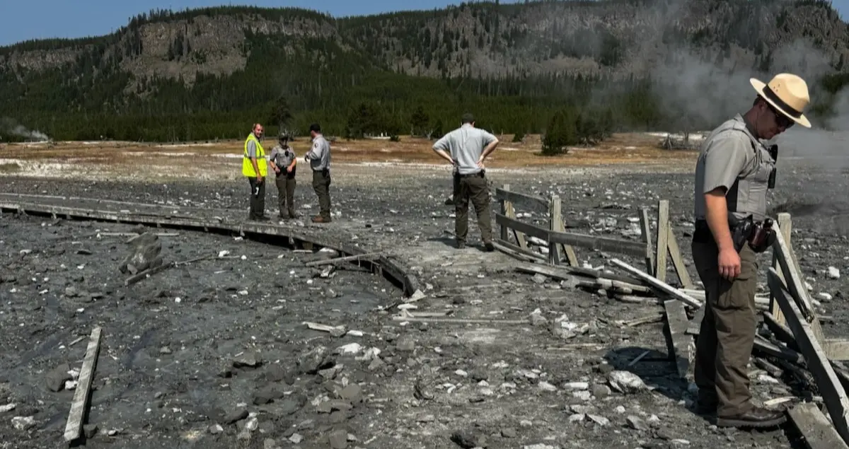 Because to a hydrothermal explosion, Biscuit Basin in Yellowstone National Park was temporarily closed